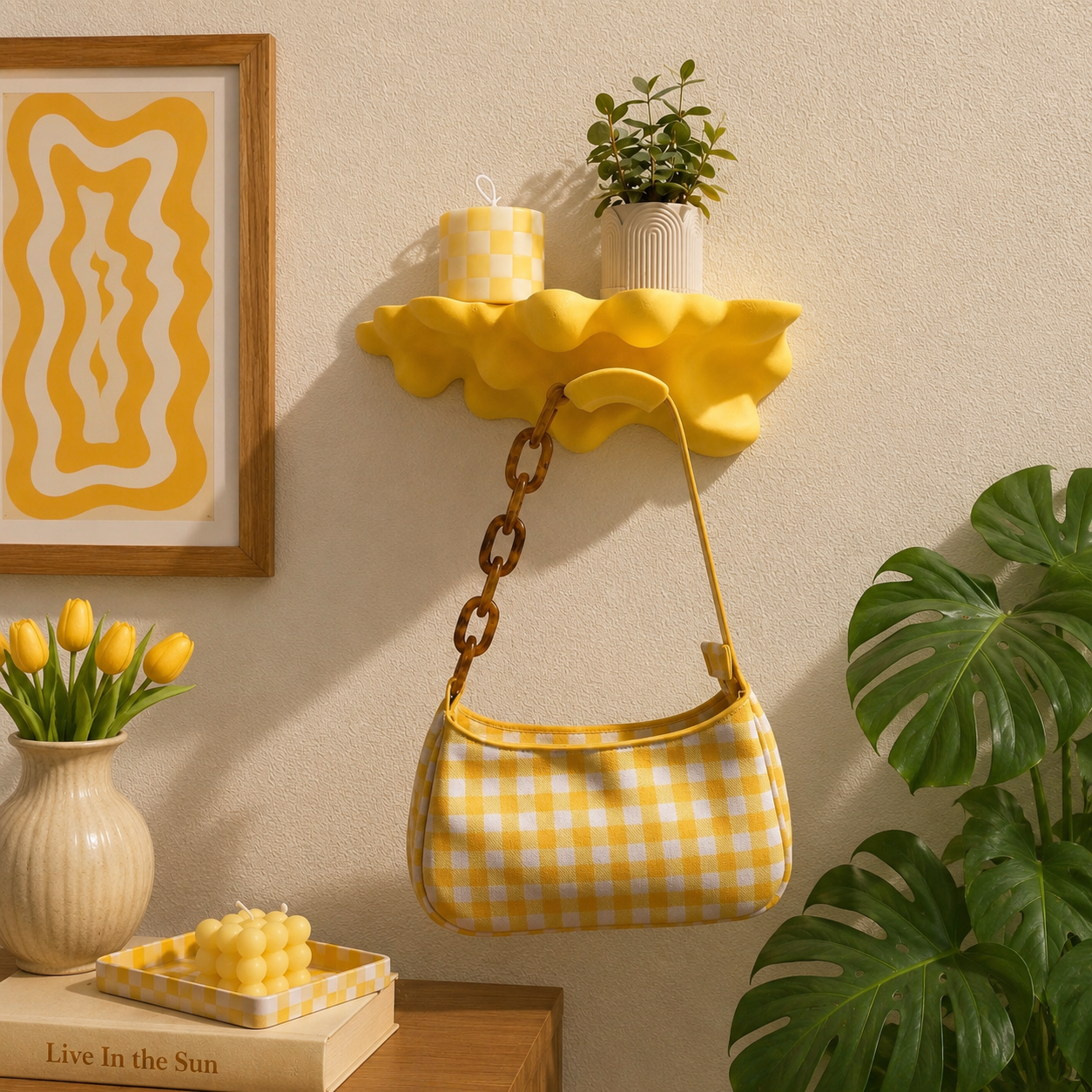 Sculptural Wall Shelf with Purse Hook