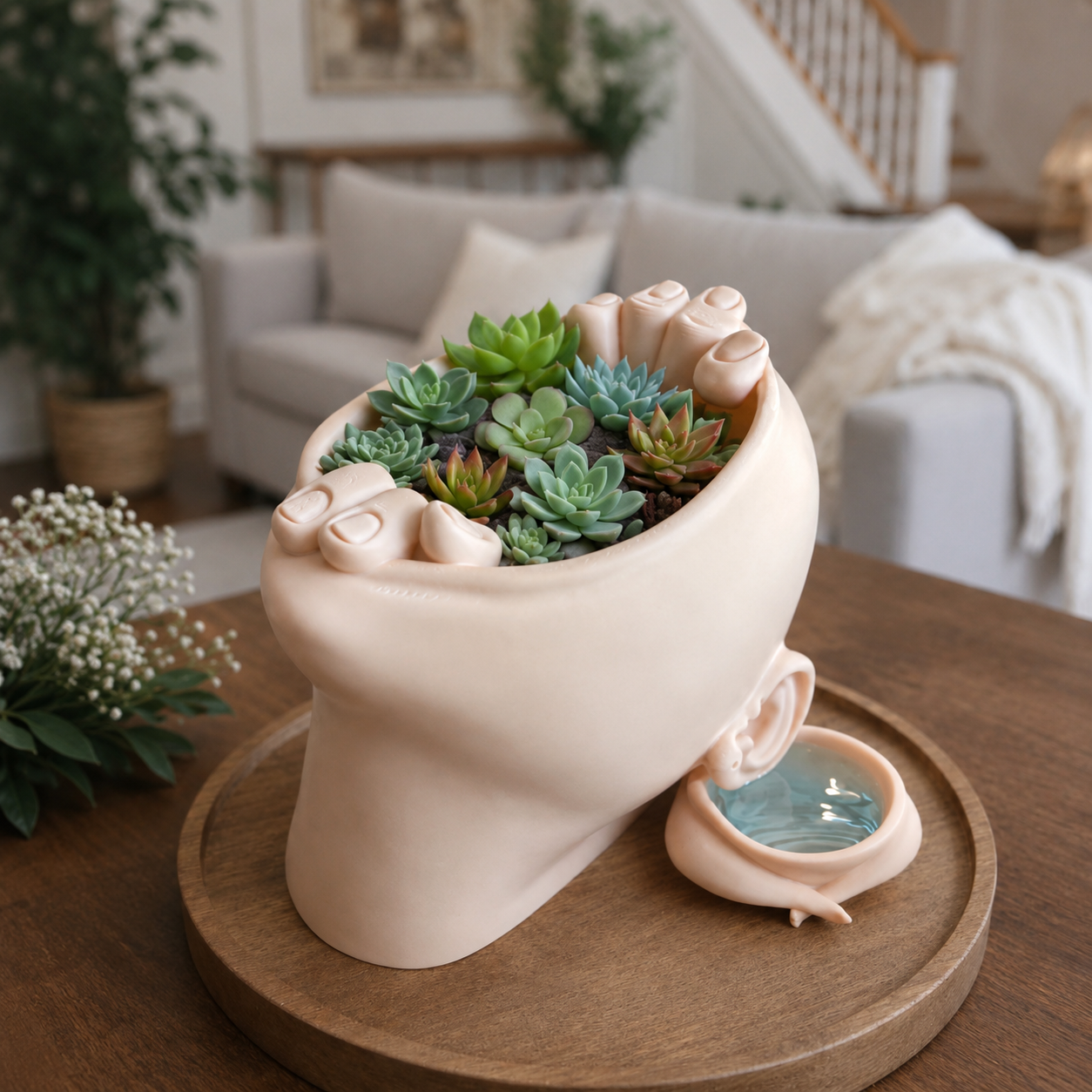 “Let Me Out” Planter – 3D Printed Head Pot with Drainage Tray