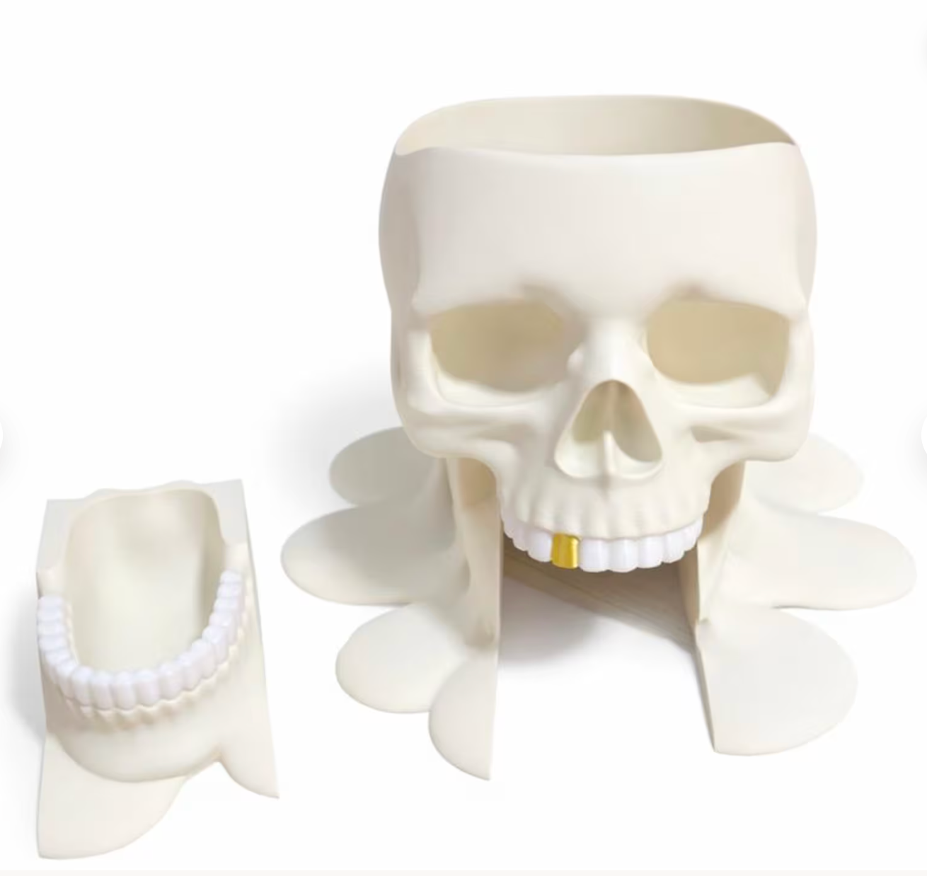 Skull with Gold Tooth Plant Pot + Removable Jaw Drip Tray